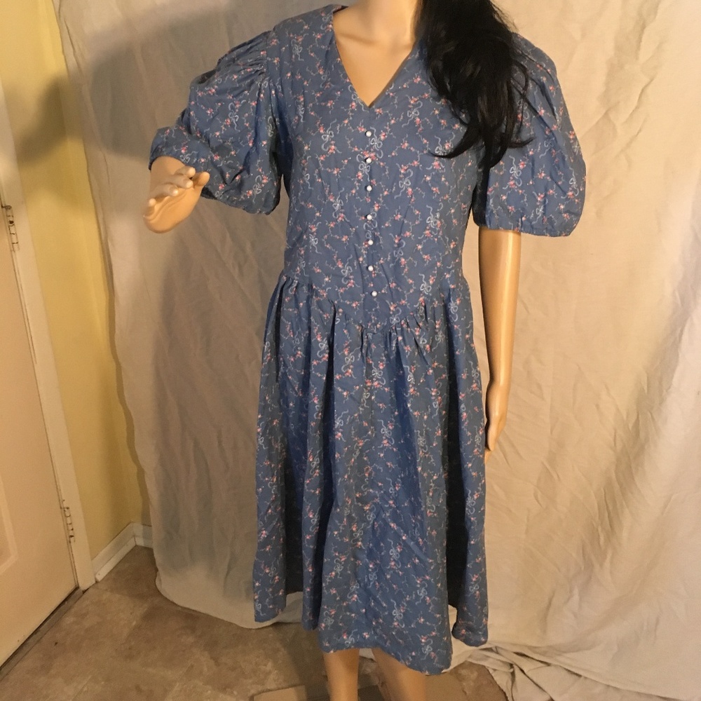 Vintage multicolor blue hand sewn dress size 12 - Picture 2 of 5